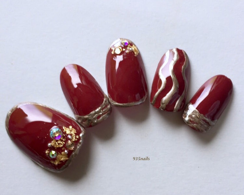 ボルドー大人秋冬ネイル〜 ボルドー×メタリックローズゴールド ネイル  