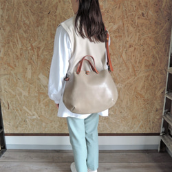 【ORZO】《Belt Set》Leather Tote Shoulder 2wayBAG(S) Grey x Camel OR 第1張的照片