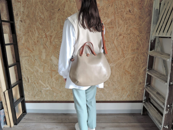 【ORZO】《Belt Set》Leather Tote Shoulder 2wayBAG(S) Grey x Camel OR 第1張的照片