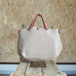 【ORZO】《Belt Set》Leather Tote Shoulder 2wayBAG(S) Grey x Camel OR 第5張的照片