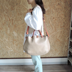 【ORZO】《Belt Set》Leather Tote Shoulder 2wayBAG(S) Grey x Camel OR 第8張的照片