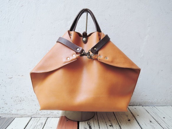 ≪A4対応≫ 2wayトートバッグ 姫路レザー ベージュ【OR319M】