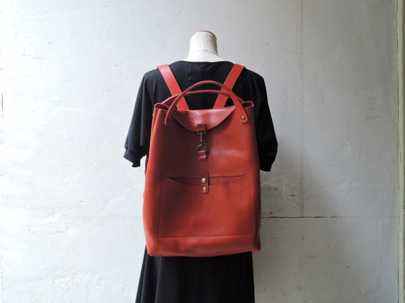 神戸ORZO  皮革後背包 紅  OR315  可放入A4 第1張的照片