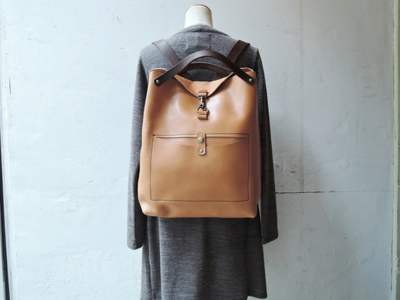 ヌメ革 レザーリュック A4ファイル対応 ベージュ OR315 1枚目の画像