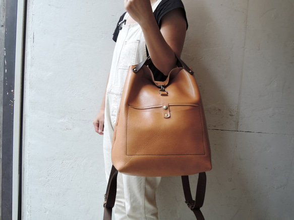 ヌメ革 レザーリュック A4ファイル対応 ベージュ OR315 7枚目の画像