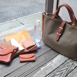 “免費送貨”神戶ORZO Nume皮革×8帆布手提包肩2路袋卡其色×米色或521 第4張的照片