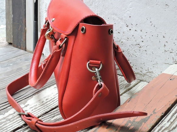 [ORZO]「福袋」神戶腰帶含櫪木皮革 2way 波士頓袋（小）紅色 OR513s 第1張的照片
