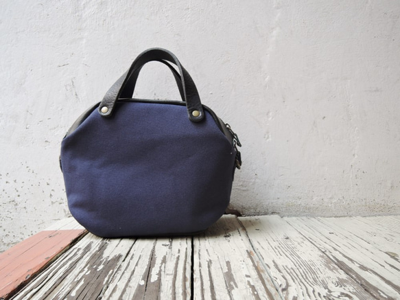 【ORZO】ベルト付『福袋』神戸 ヌメ革x8号帆布 2way ミニボストンショルダーBAG ネイビー 524c 2枚目の画像