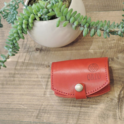 [ORZO] 神戶櫪木皮革鞣製皮革零錢包紅色 第1張的照片