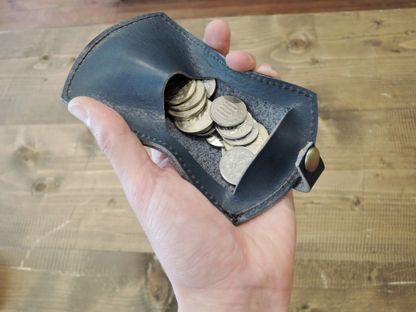 [ORZO] 神戶栃木皮革鞣製皮革零錢包海軍藍 第2張的照片