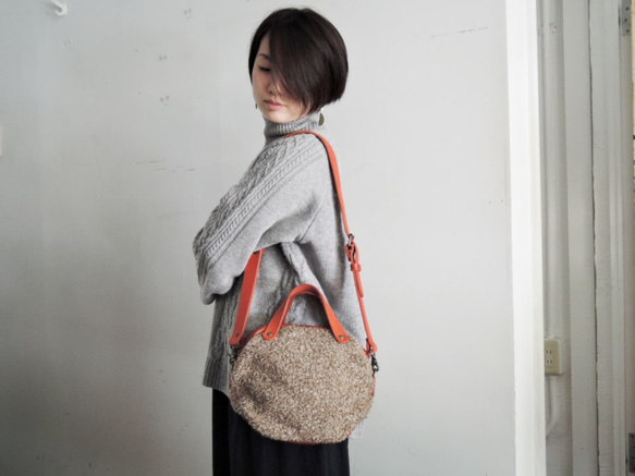 【新春福袋（Creema限定）】神戸ORZO ボア 2way ミニボストンショルダー bag ブラウン×レッド 524B 1枚目の画像