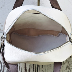 [ORZO]“福袋”2way 壓花皮革波士頓單肩包配腰帶灰色 x 白色 524p 第4張的照片
