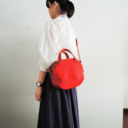 [ORZO] 帶腰帶的“福袋”Kobe 鞣製皮革 x No.8 帆布 2way 迷你波士頓單肩包紅色 524c 第7張的照片