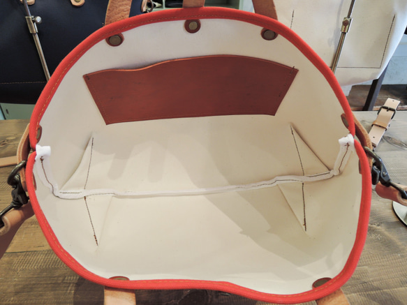 【ORZO】神戸 8号帆布xレザー 栃木レザートート ショルダー2wayBAG(M) レッド OR514c 2枚目の画像