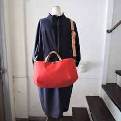 【ORZO】神戸 8号帆布xレザー 栃木レザートート ショルダー2wayBAG(M) レッド OR514c 5枚目の画像