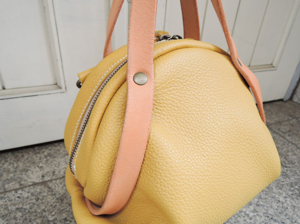 [夏季幸運袋]免費送貨[帶]神戶ORZO皮革袋圓2way波士頓和肩膀淡黃色黃色531pc 第3張的照片