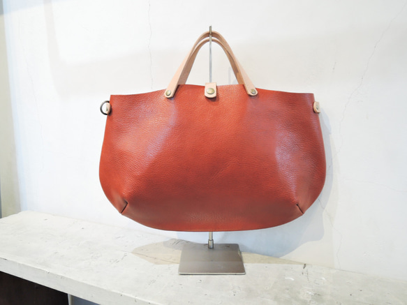 【ORZO】神戸 レザーバッグ トートショルダー2wayBAG(M)A4対応 レッド×ベージュ OR314M なめ