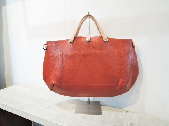 【ORZO】神戸 レザーバッグ トートショルダー2wayBAG(M)A4対応 レッド×ベージュ OR314M なめ