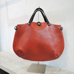 [ORZO] Kobe Tote Shoulder 2way Leather BAG(S) 紅色 x 黑色 OR314s 第1張的照片