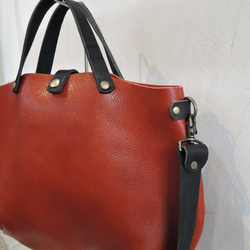 [ORZO] Kobe Tote Shoulder 2way Leather BAG(S) 紅色 x 黑色 OR314s 第3張的照片