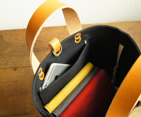 革の持ち手の6号帆布のトートバッグ～（倉敷帆布）～　ブラック 7枚目の画像