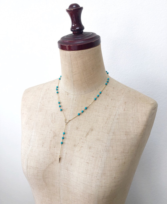 ★AQUA ターコイズ ラリアット ネックレス★Luxdivine★ ターコイズ×スタッズ ゴールドYライン ネックレス ネックレス