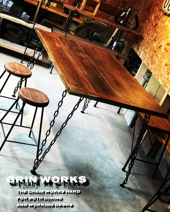 アイアンチェーンレッグ ダイニングテーブル grin works 通販 5972879