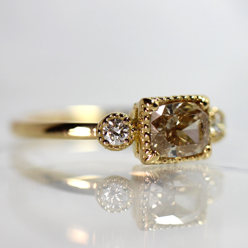 天然ライトブラウンダイヤモンド0.716ct 計0.07ct K18YGリング 26 メイ