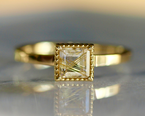 ルチルクォーツ 0.37ct 計K18イエローゴールドリング 18金 指輪 金運