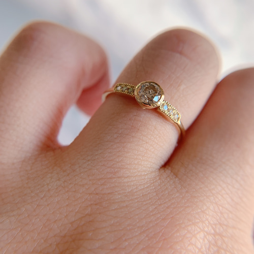 シャンパン ブラウン ダイヤモンド K18PG ダイヤ リング 指輪 一粒 天然 楽天市場】ダイヤモンド リング 0.2ct シャンパン ブラウン