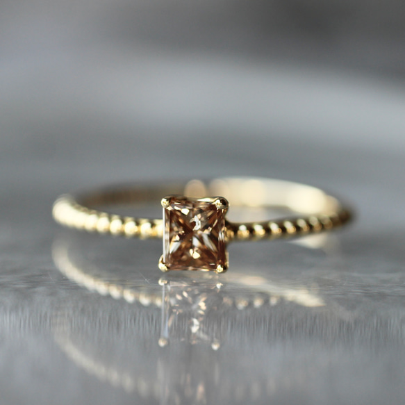 ファンシーブラウンダイヤモンド 0.3ct プリンセスカットリング