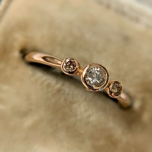 mei jewelry リング ブラウンダイヤ K18PG ブラウンダイヤモンド 0.325ct 4本爪×絞りアーム K18YGリング