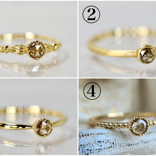 ローズカットブラウンダイヤモンド直径3mm シャンパンカラー リング