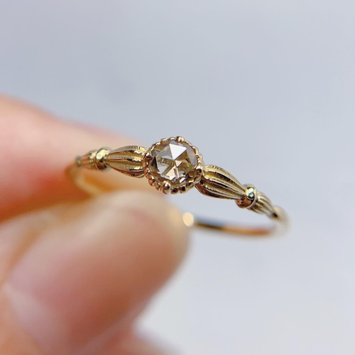 ローズカットダイヤ リング ブラウンダイヤ リング　三越 K18 ローズカット・ダイヤモンドリング 〈クッション・ブラウン