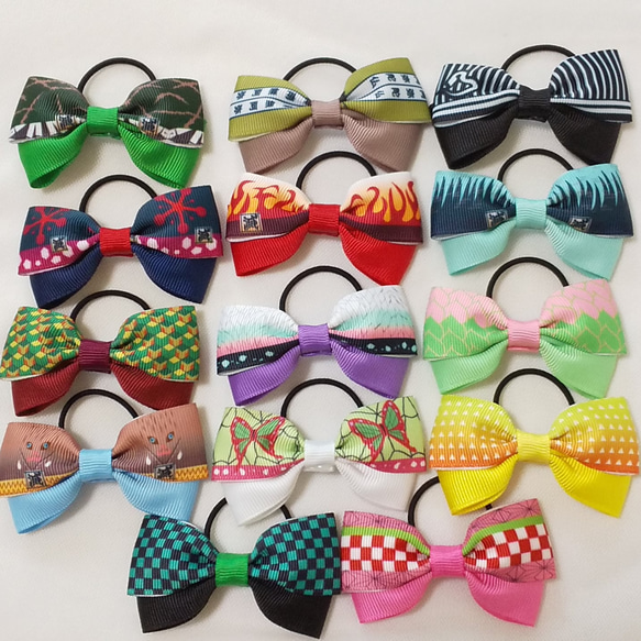 ハンドメイド グログランリボン 滅 刃 鬼 ヘアゴム 着物 羽織 柱