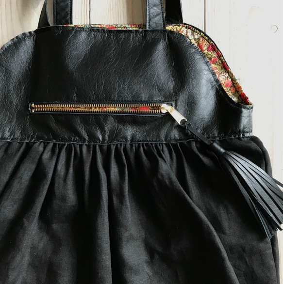 送料無料＊軽量＊大容量＊本革とリネンのトートバッグ＊裏地はリバティ 英国デザイン牛革かばんValise トートIII レーシンググリーン FKP1514224244(11700円)