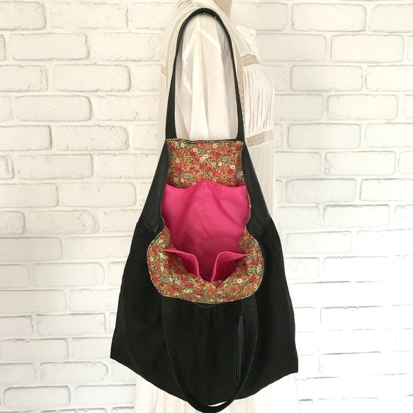 送料無料＊軽量＊大容量＊本革とリネンのトートバッグ＊裏地はリバティ 英国デザイン牛革かばんValise トートIII レーシンググリーン FKP1514224244(11700円)