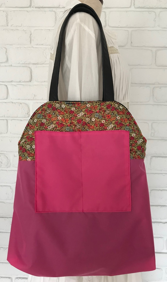 送料無料＊軽量＊大容量＊本革とリネンのトートバッグ＊裏地はリバティ 英国デザイン牛革かばんValise トートIII レーシンググリーン FKP1514224244(11700円)