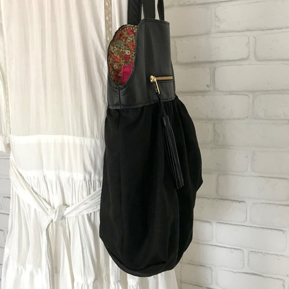 送料無料＊軽量＊大容量＊本革とリネンのトートバッグ＊裏地はリバティ 英国デザイン牛革かばんValise トートIII レーシンググリーン FKP1514224244(11700円)