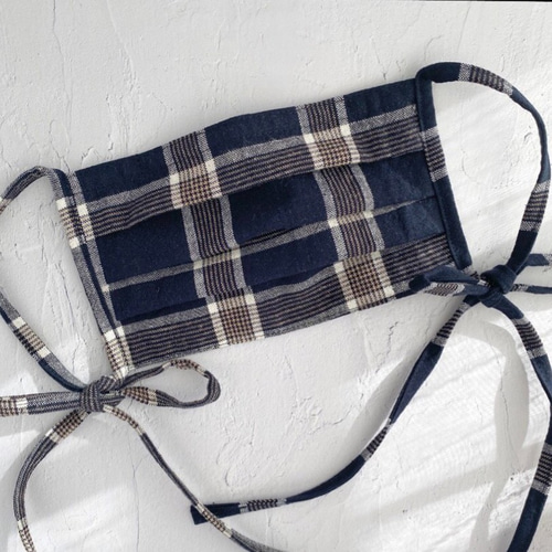 シリーズ累計300枚突破♡】ネイビーチェックマスク リボンマスク  