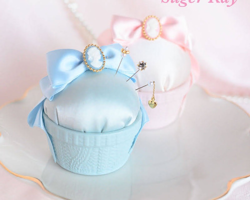 ピンクッション(針山)&デザインピンset＊Blue その他雑貨 jun 通販