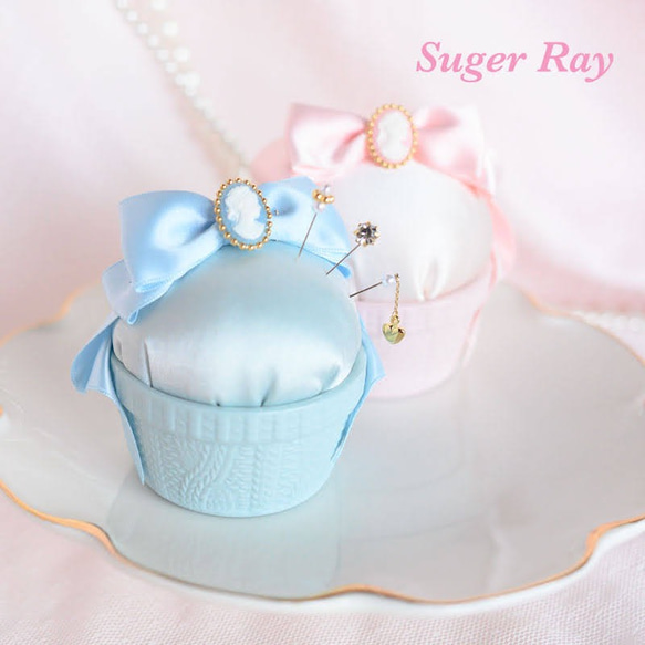 ピンクッション(針山)&デザインピンset＊Blue その他雑貨 jun 通販