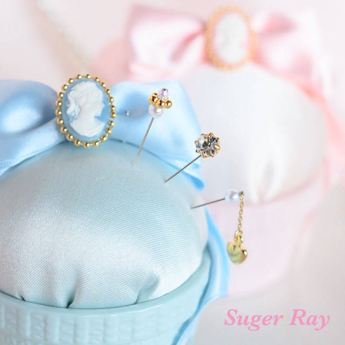 ピンクッション(針山)&デザインピンset＊Blue その他雑貨 jun 通販