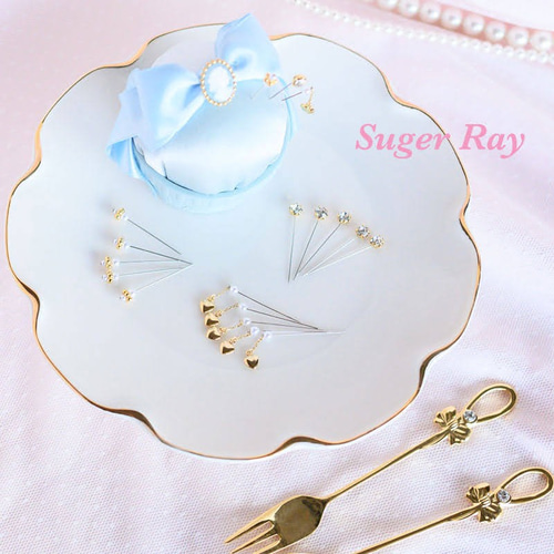 ピンクッション(針山)&デザインピンset＊Blue その他雑貨 jun 通販