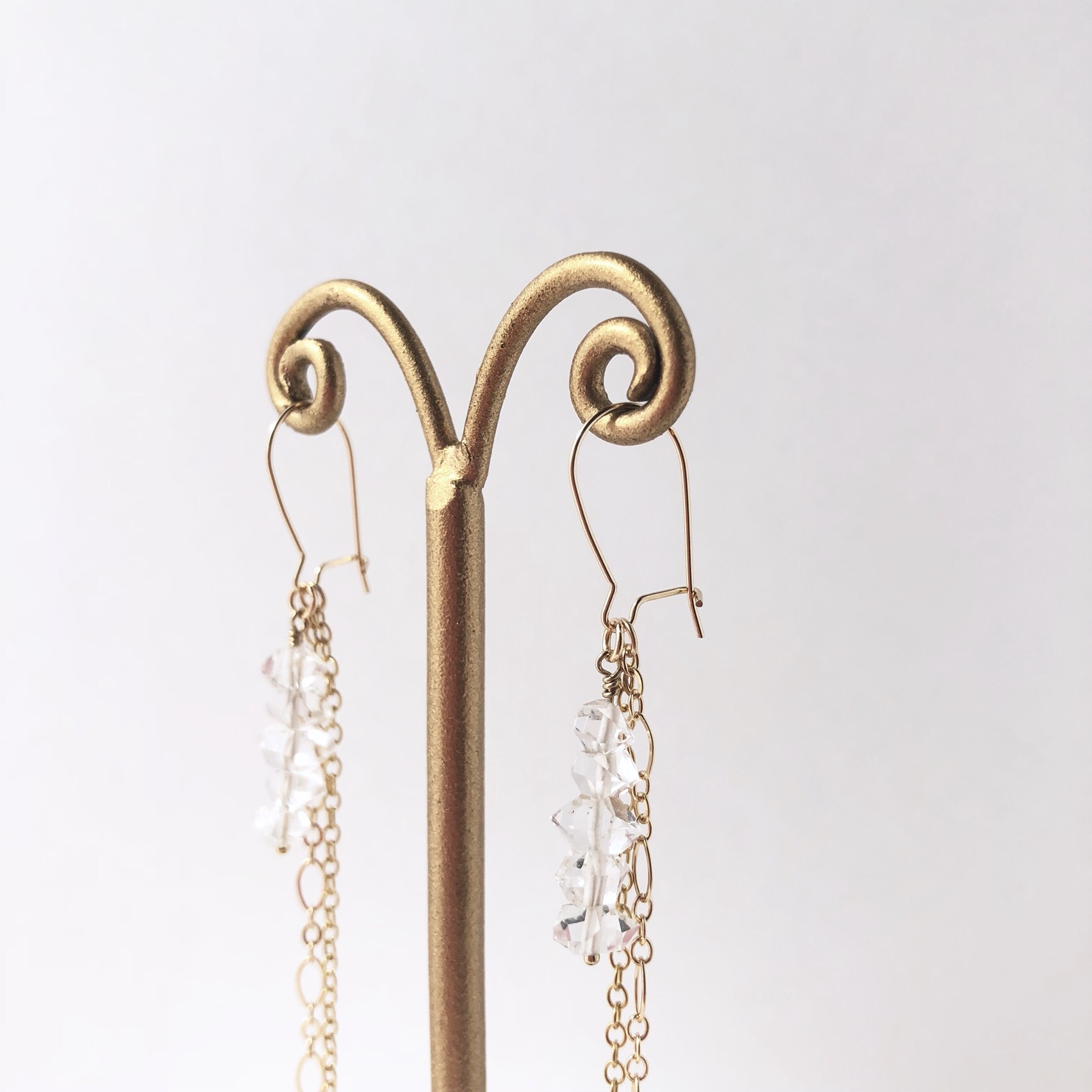 【14kgfフック】ハーキマーダイヤモンドとチェーンの3wayピアス/LCP-009