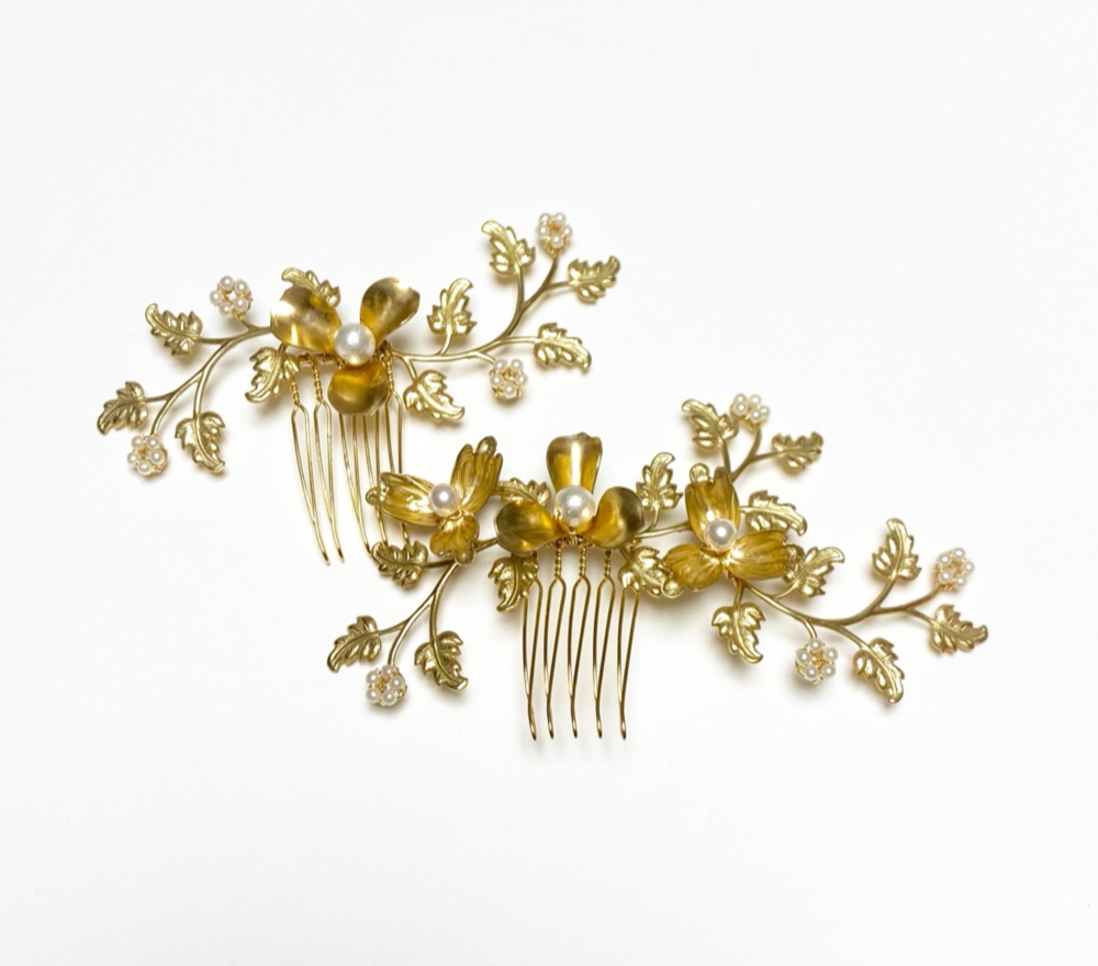 ブラスパーツフラワーリーフブランチコーム(2点セット)