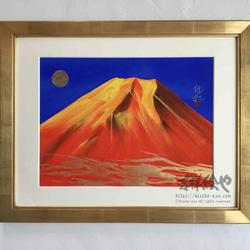 無料発送 風水 桃彩 手描き 吉祥赤富士 開運隆昌 縁起物の絵 手描き 絵画 絵画