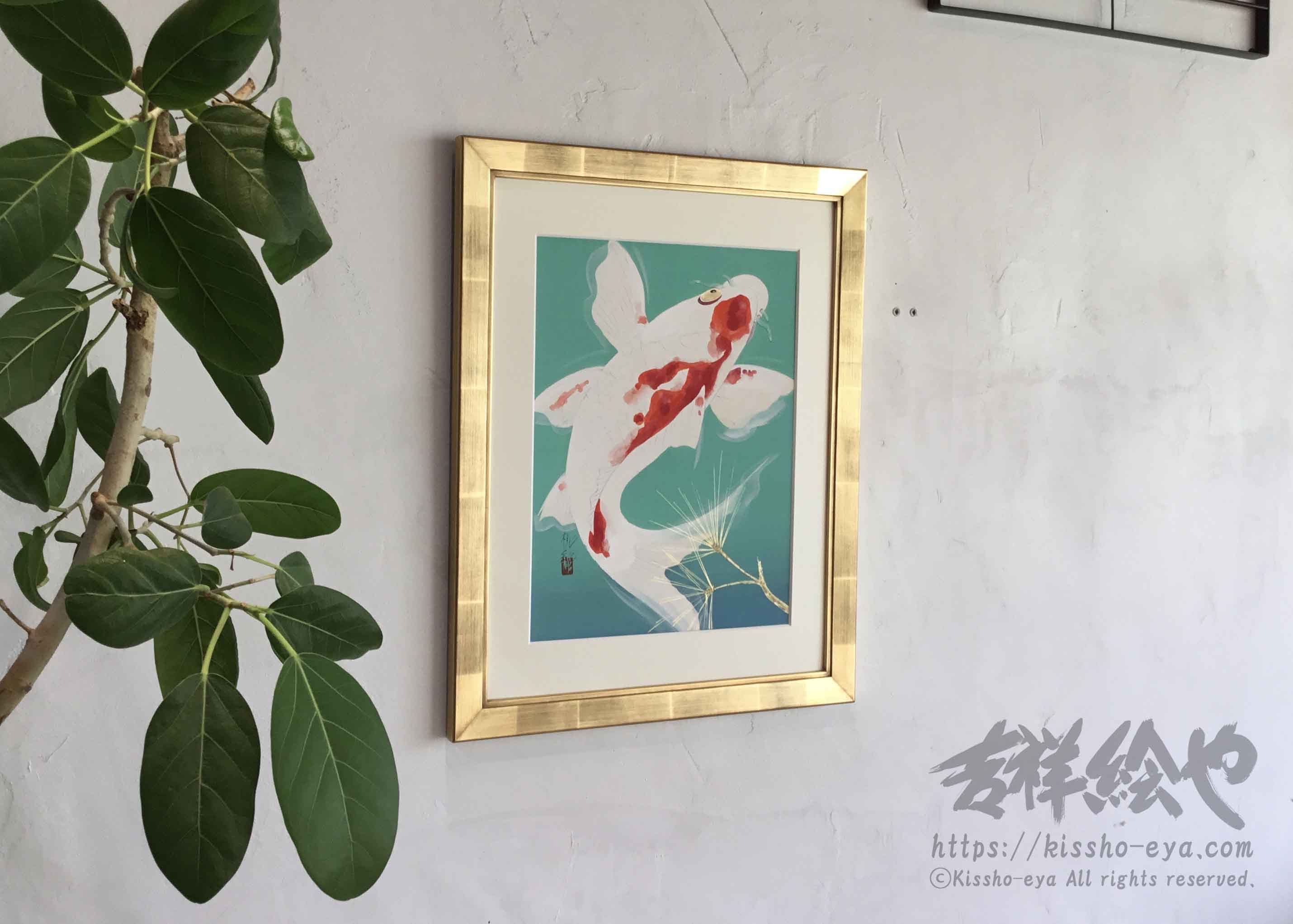 手描き 「松鯉図」 Lサイズ 鯉の滝登りの絵