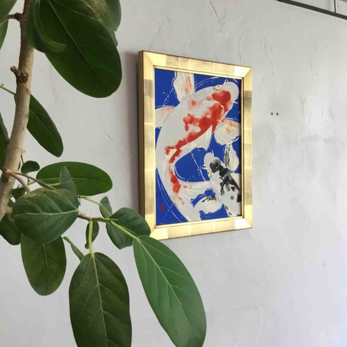 夫婦鯉の滝登り」 Mサイズ 開店開業のお祝いに◎ 絵画 手描き工房 吉祥