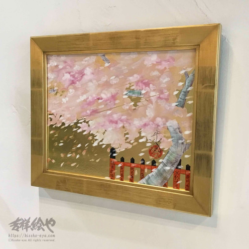 京都 祇園新橋の夜桜 風景画 手描き きいかわ宗圓 Sサイズ 絵画